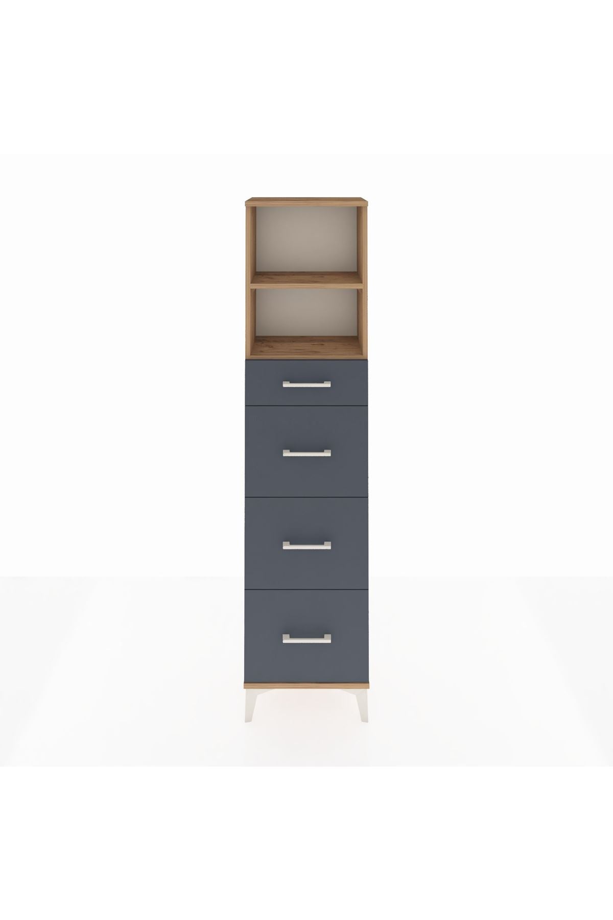 Arges Dolap 2 Raflı 4 Çekmeceli 44x30x182 Çam-Antrasit