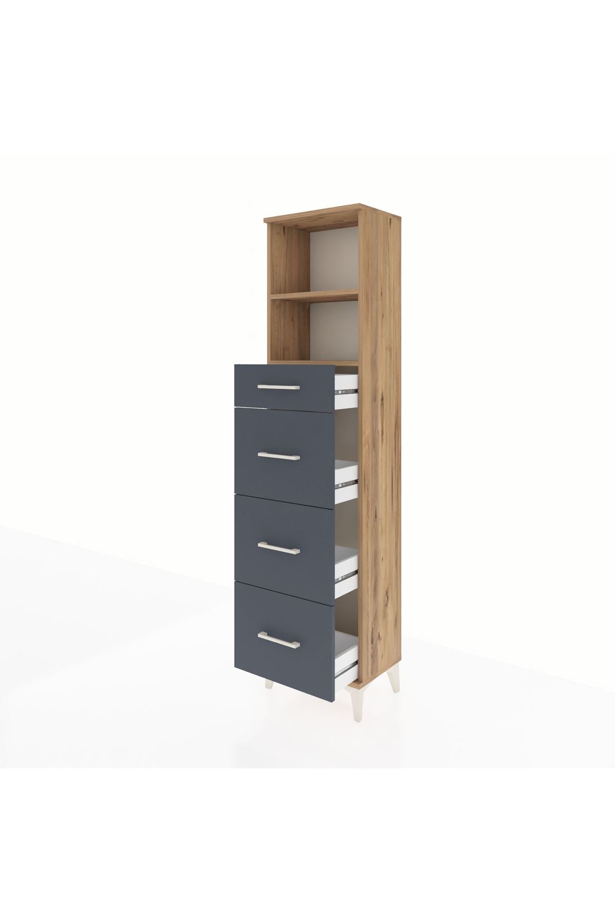 Arges Dolap 2 Raflı 4 Çekmeceli 44x30x182 Çam-Antrasit