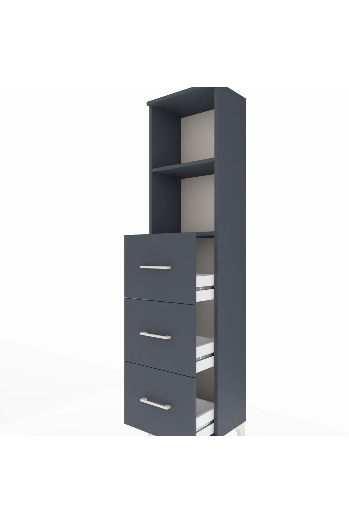 Arges Dolap 2 Raflı 3 Çekmeceli 44x30x182 Antrasit-Antrasit