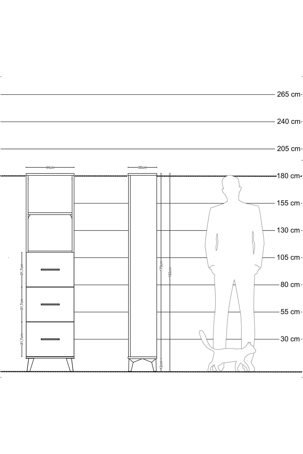 Arges Dolap 2 Raflı 3 Çekmeceli 44x30x182 Antrasit-Antrasit