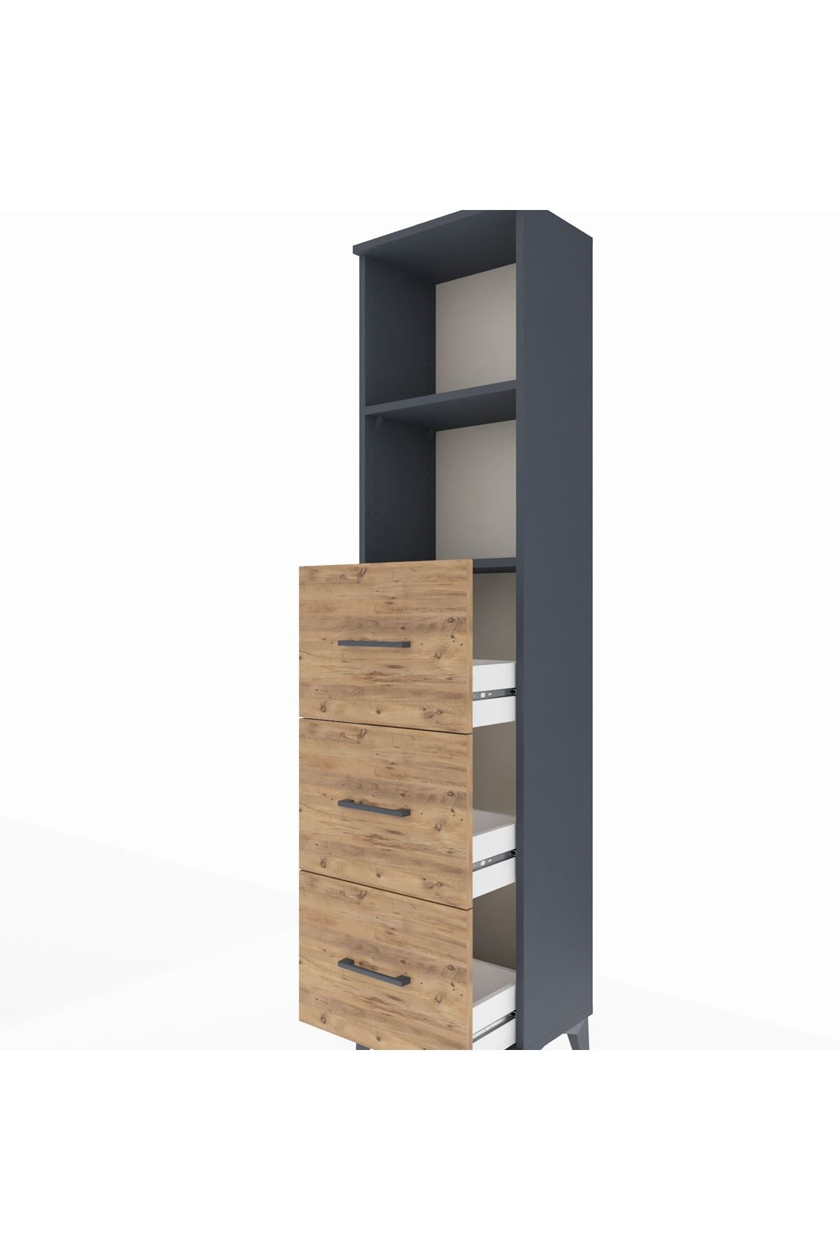 Arges Dolap 2 Raflı 3 Çekmeceli 44x30x182 Antrasit-Çam