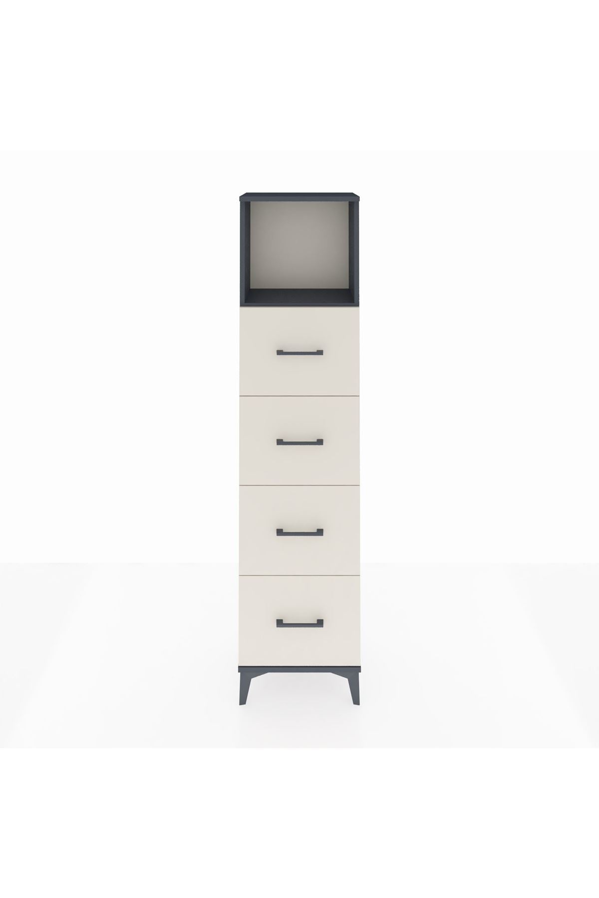 Arges Dolap Tek Raflı 4 Çekmeceli 44x30x182 Antrasit-Aytaşı