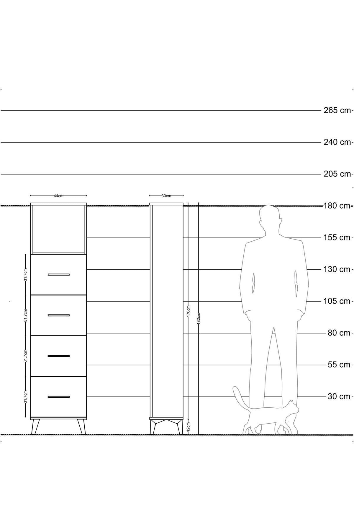 Arges Dolap Tek Raflı 4 Çekmeceli 44x30x182 Antrasit-Aytaşı