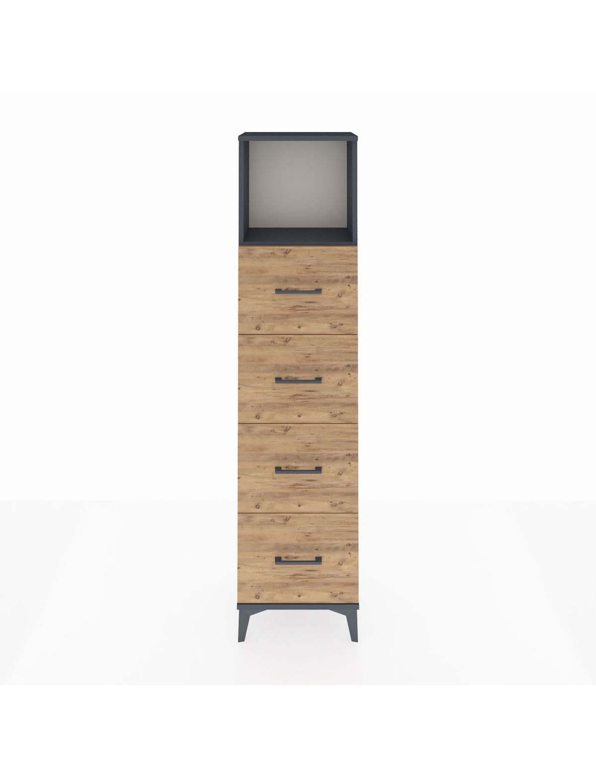 Arges Dolap Tek Raflı 4 Çekmeceli 44x30x182 Antrasit-Çam