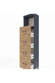 Arges Dolap Tek Raflı 4 Çekmeceli 44x30x182 Antrasit-Çam