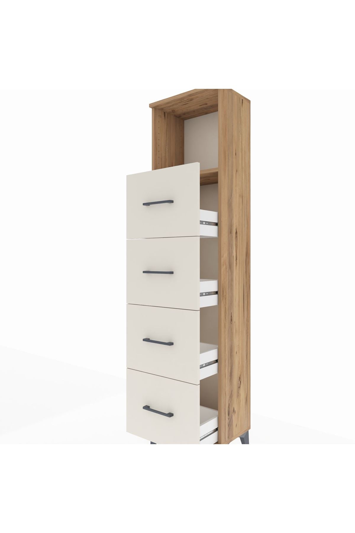 Arges Dolap Tek Raflı 4 Çekmeceli 44x30x182 Çam-Aytaşı