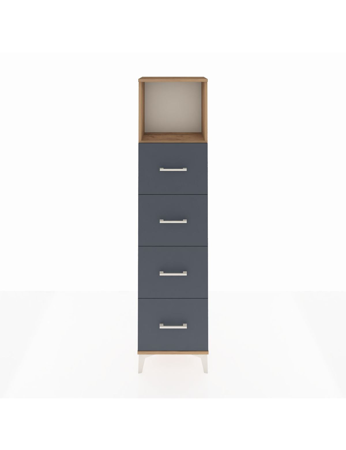 Arges Dolap Tek Raflı 4 Çekmeceli 44x30x182 Çam-Antrasit