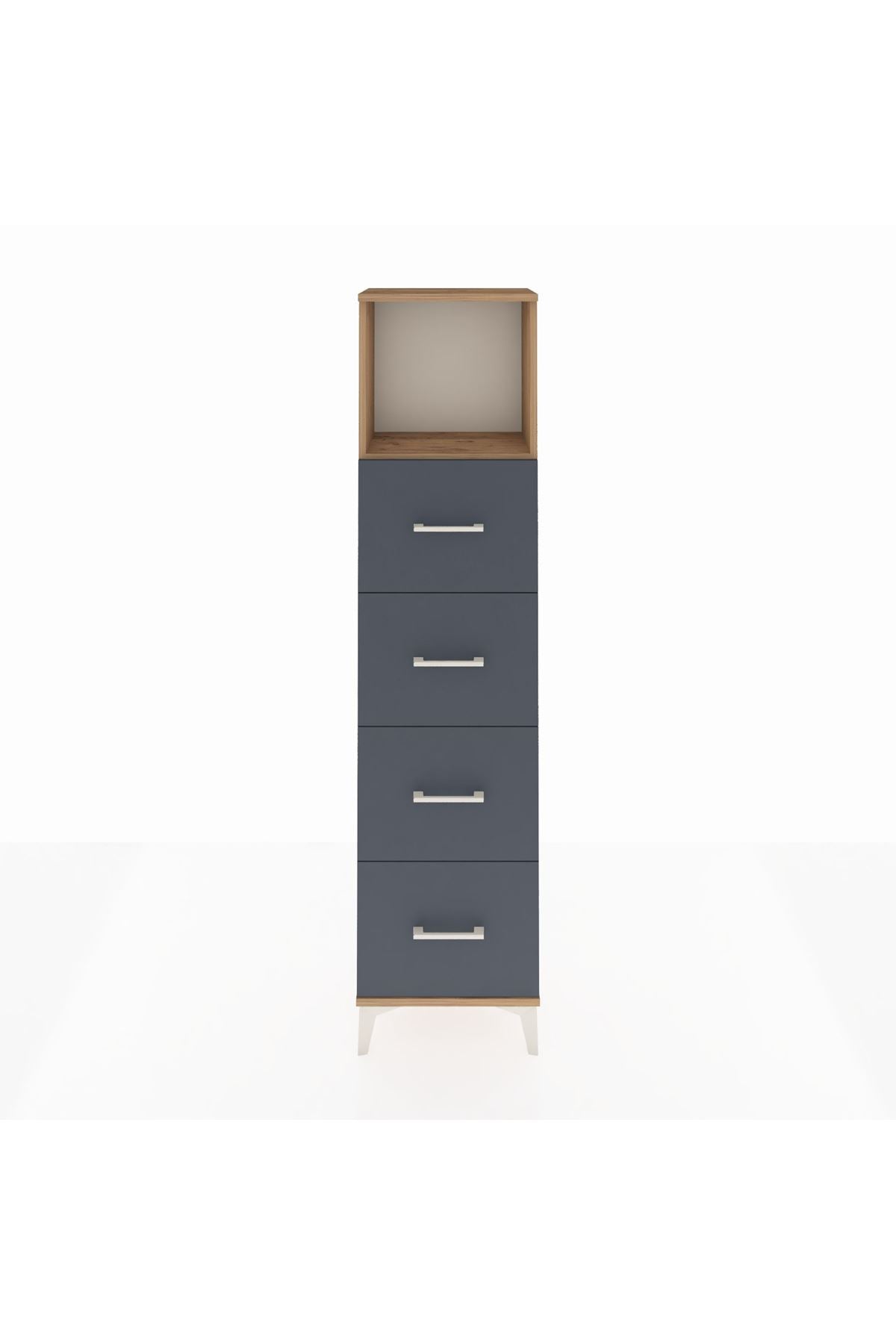 Arges Dolap Tek Raflı 4 Çekmeceli 44x30x182 Çam-Antrasit