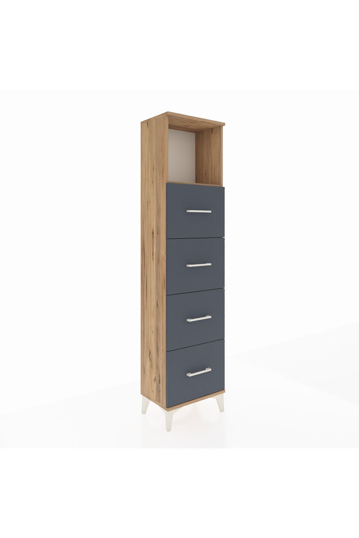 Arges Dolap Tek Raflı 4 Çekmeceli 44x30x182 Çam-Antrasit
