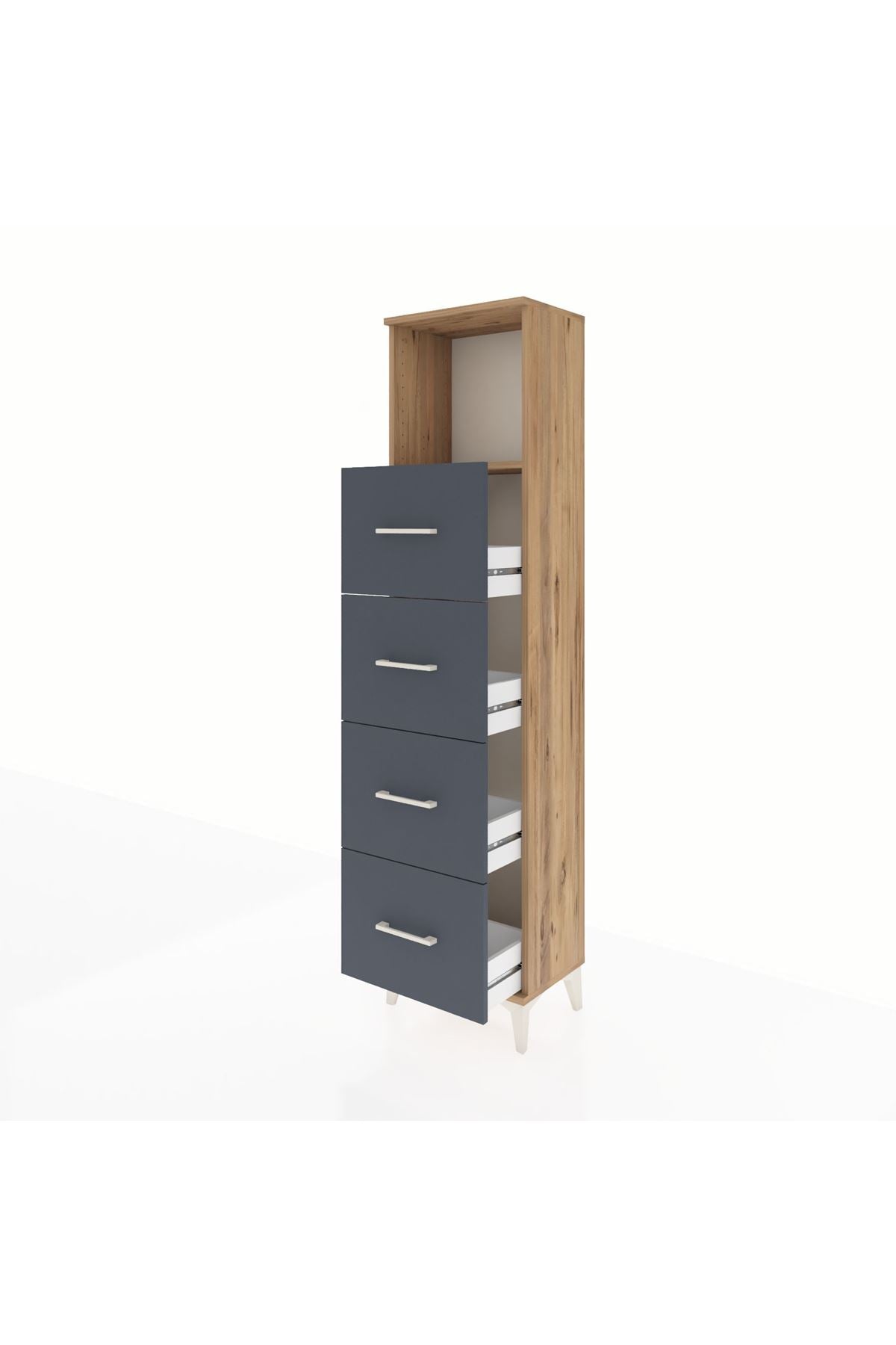 Arges Dolap Tek Raflı 4 Çekmeceli 44x30x182 Çam-Antrasit