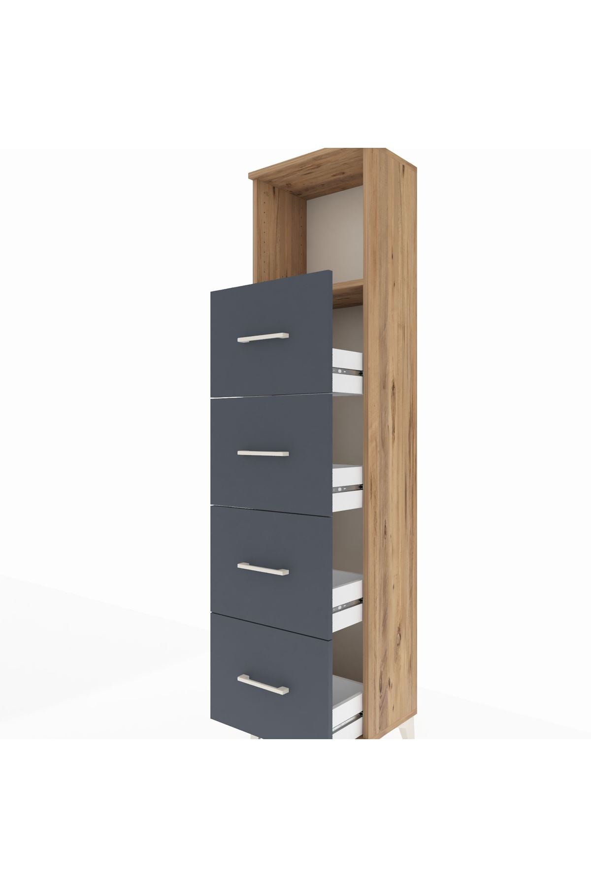 Arges Dolap Tek Raflı 4 Çekmeceli 44x30x182 Çam-Antrasit