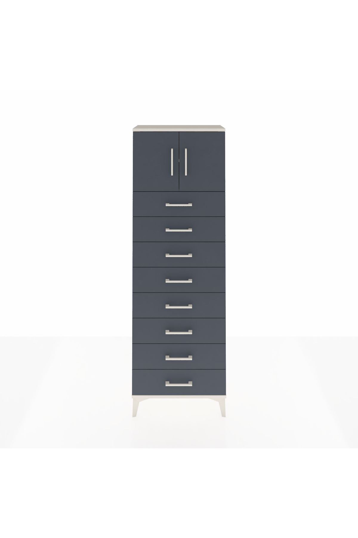 Arges Dolap 2 Raflı 8 Çekmeceli 2 Kapaklı 60x30x182 Aytaşı-Antrasit