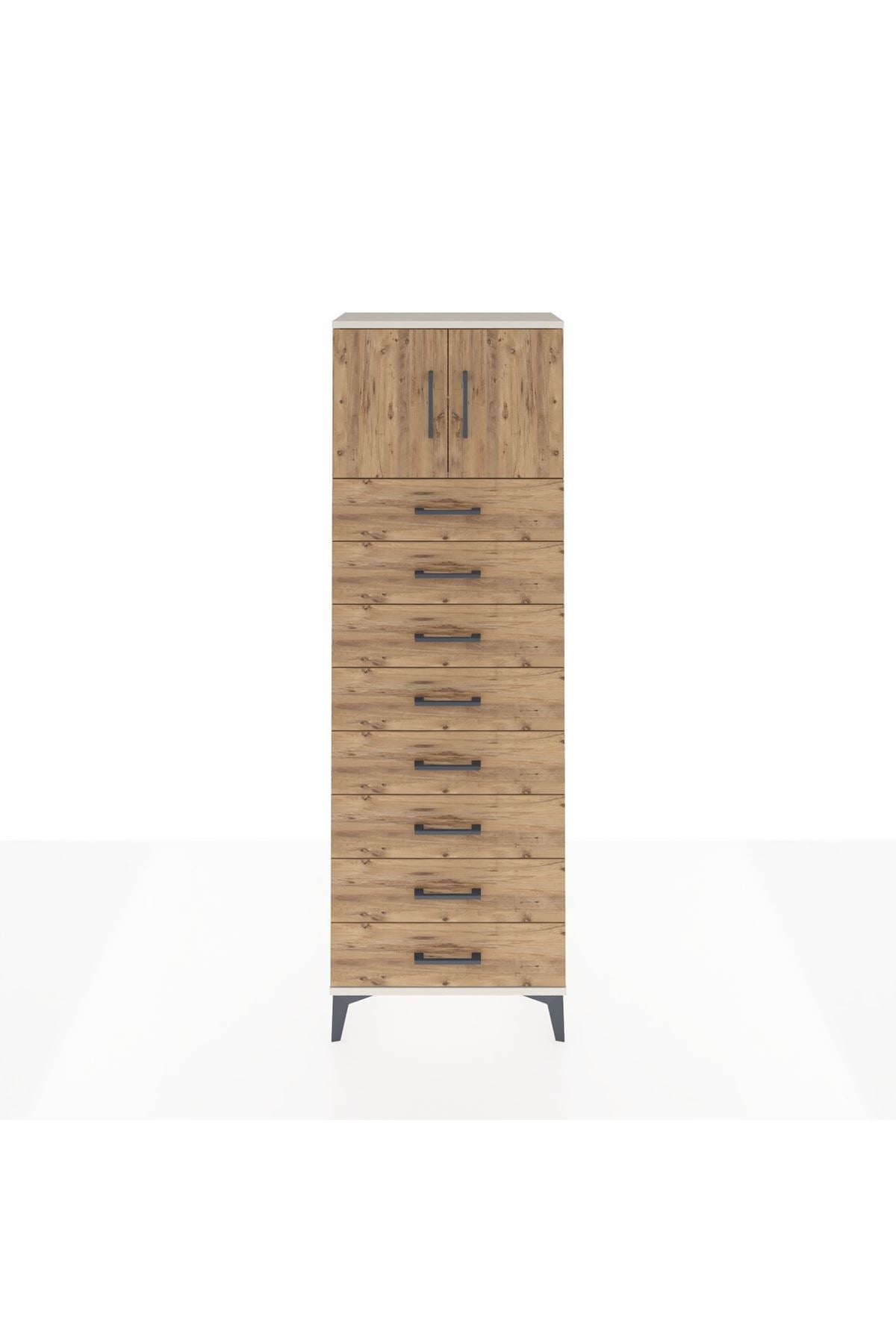 Arges Dolap 2 Raflı 8 Çekmeceli 2 Kapaklı 60x30x182 Aytaşı-Çam