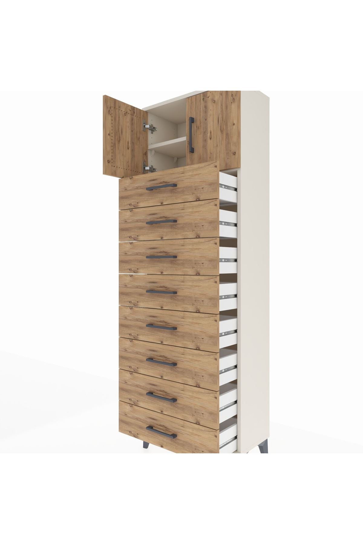 Arges Dolap 2 Raflı 8 Çekmeceli 2 Kapaklı 60x30x182 Aytaşı-Çam