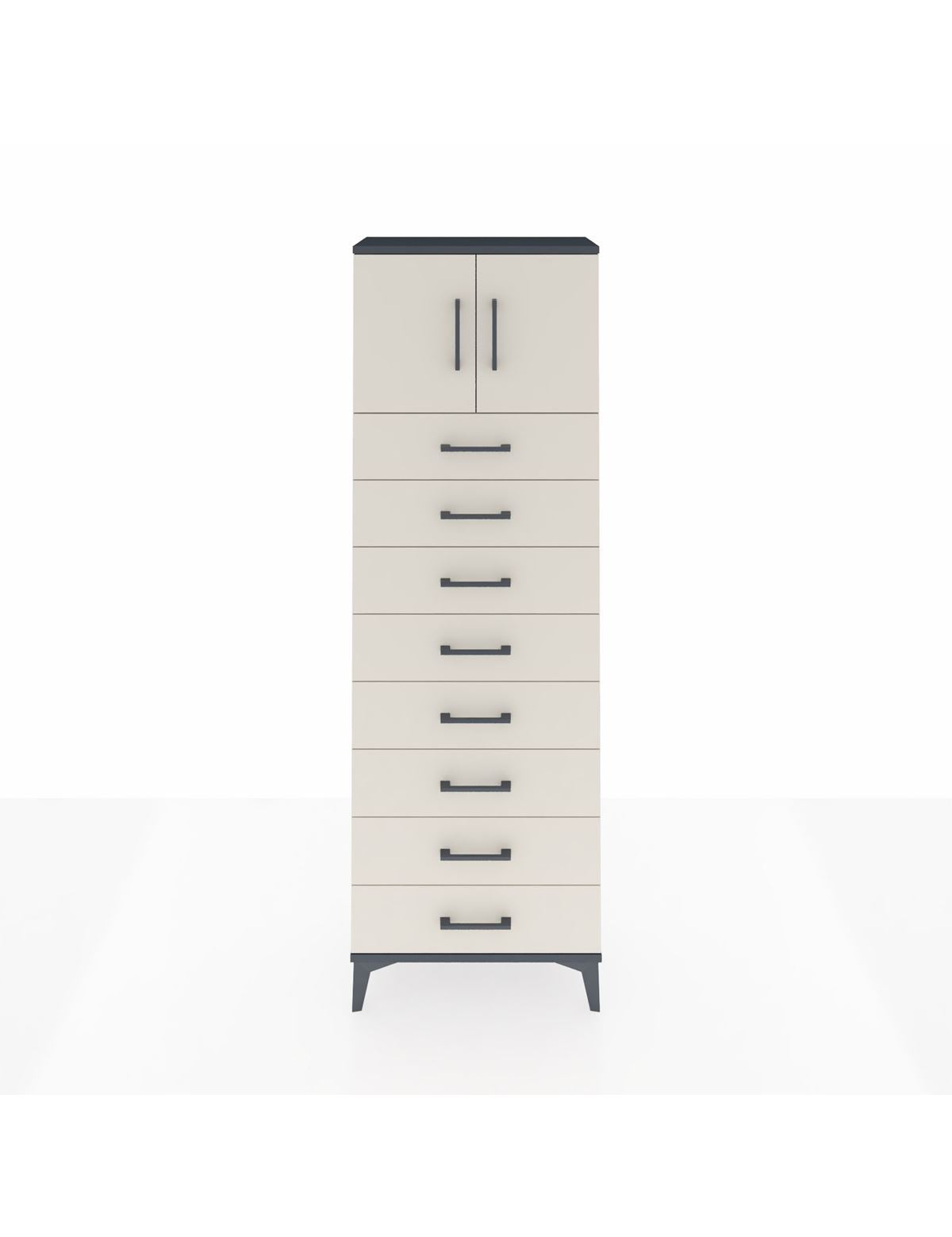 Arges Dolap 2 Raflı 8 Çekmeceli 2 Kapaklı 60x30x182 Antrasit-Aytaşı