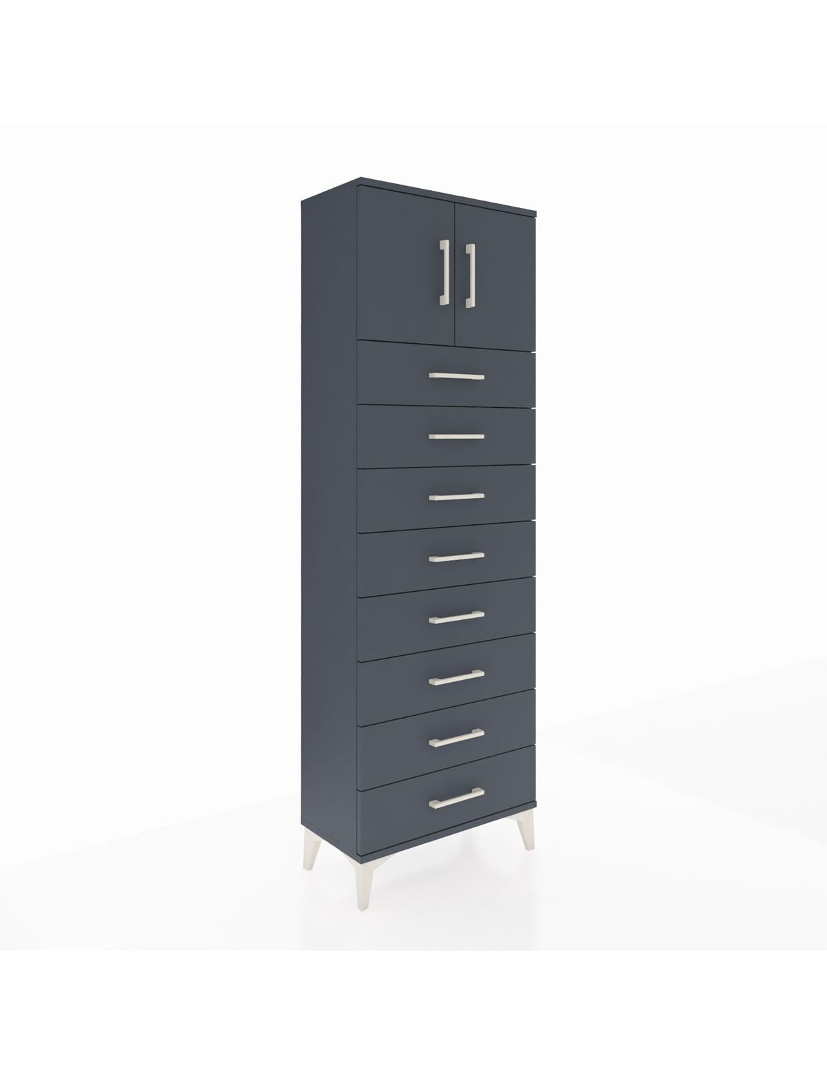 Arges Dolap 2 Raflı 8 Çekmeceli 2 Kapaklı 60x30x182 Antrasit-Antrasit