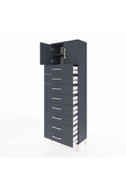 Arges Dolap 2 Raflı 8 Çekmeceli 2 Kapaklı 60x30x182 Antrasit-Antrasit