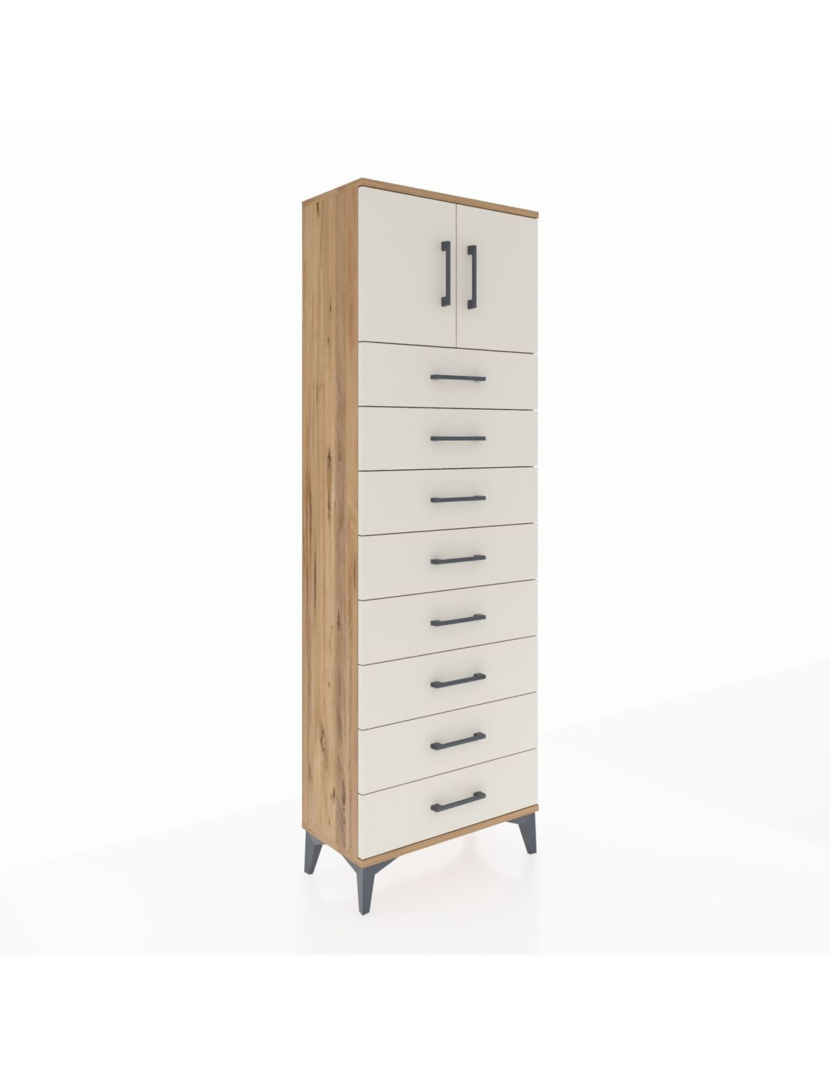 Arges Dolap 2 Raflı 8 Çekmeceli 2 Kapaklı 60x30x182 Çam-Aytaşı