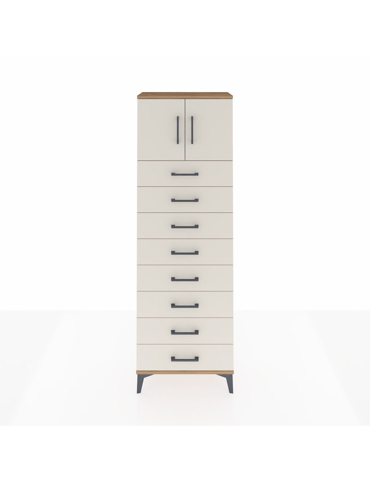 Arges Dolap 2 Raflı 8 Çekmeceli 2 Kapaklı 60x30x182 Çam-Aytaşı