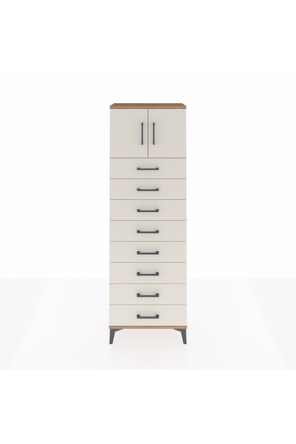 Arges Dolap 2 Raflı 8 Çekmeceli 2 Kapaklı 60x30x182 Çam-Aytaşı