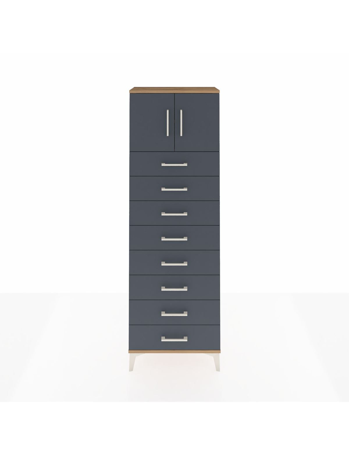 Arges Dolap 2 Raflı 8 Çekmeceli 2 Kapaklı 60x30x182 Çam-Antrasit