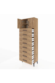 Arges Dolap 2 Raflı 8 Çekmeceli 2 Kapaklı 60x30x182 Çam-Çam