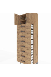 Arges Dolap 2 Raflı 8 Çekmeceli 2 Kapaklı 60x30x182 Çam-Çam
