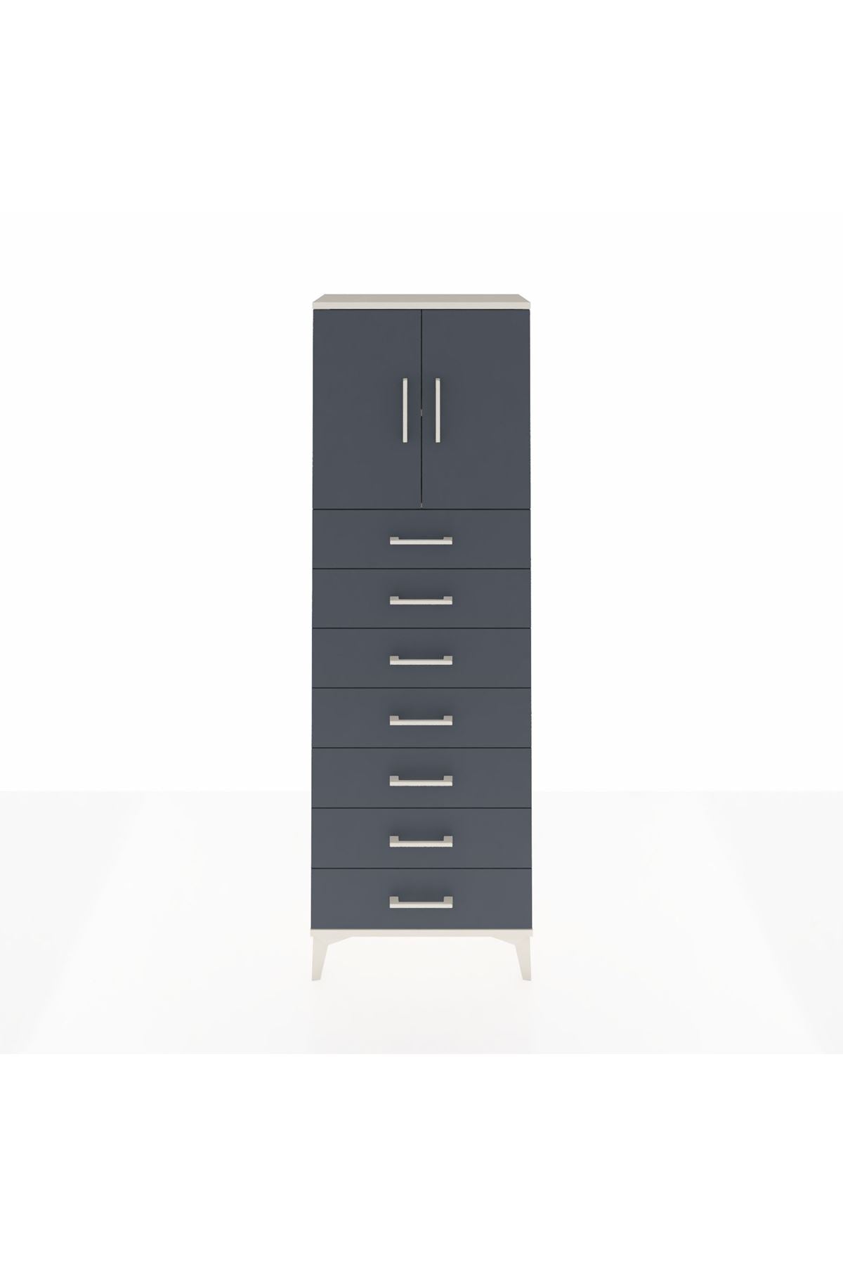 Arges Dolap 2 Raflı 7 Çekmeceli 2 Kapaklı 60x30x182 Aytaşı-Antrasit