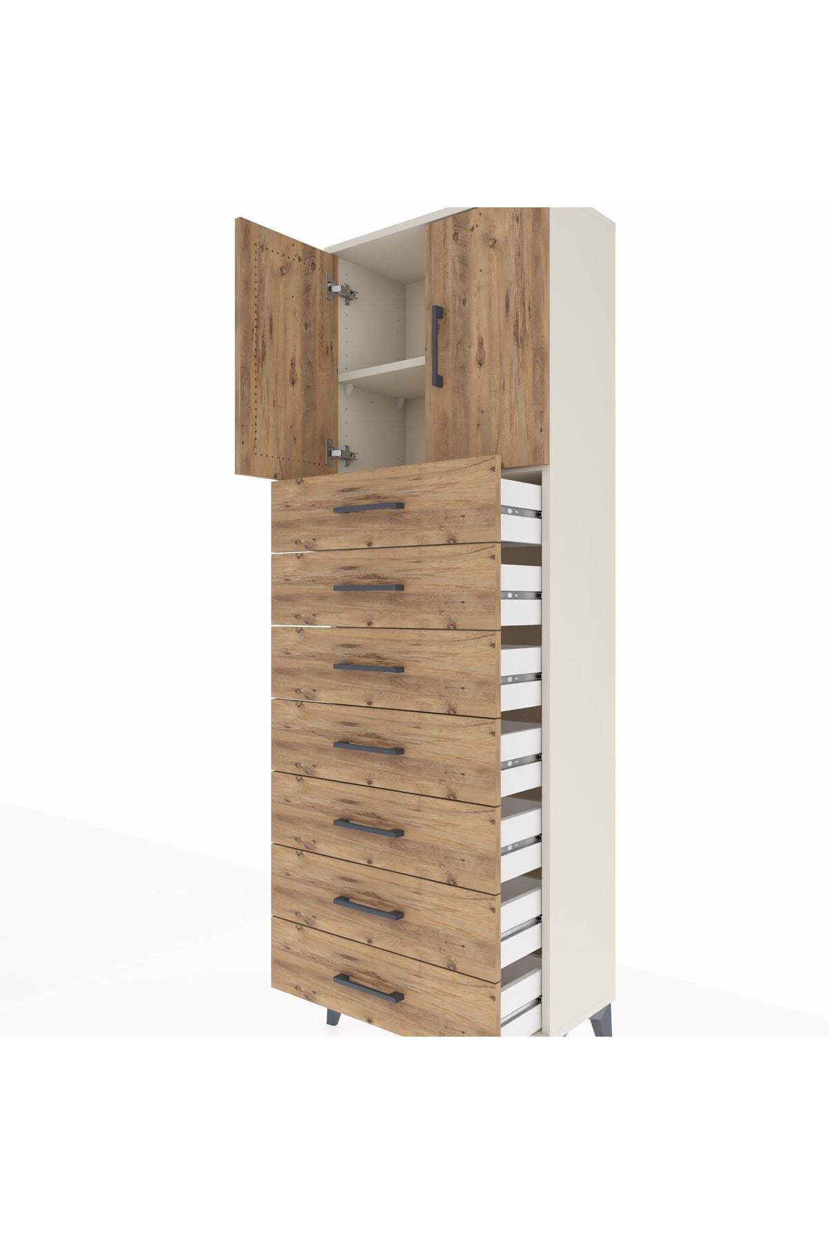 Arges Dolap 2 Raflı 7 Çekmeceli 2 Kapaklı 60x30x182 Aytaşı-Çam