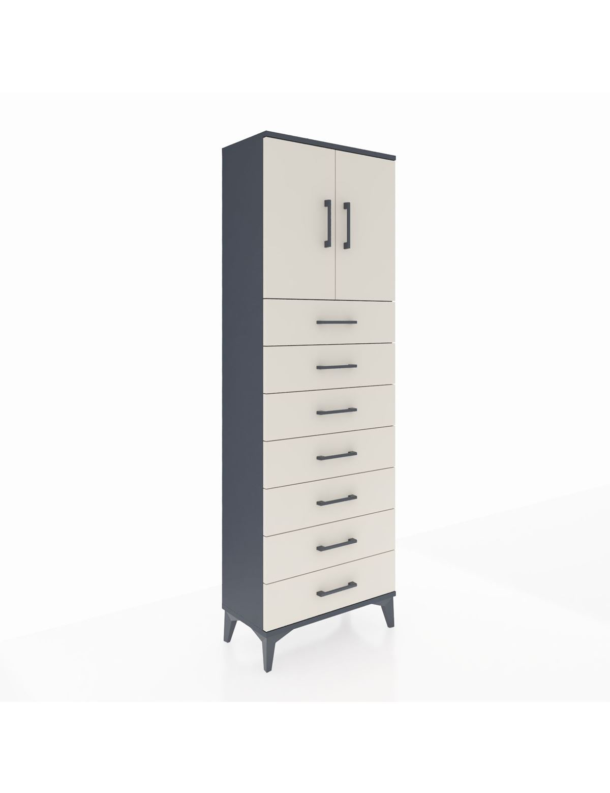 Arges Dolap 2 Raflı 7 Çekmeceli 2 Kapaklı 60x30x182 Antrasit-Aytaşı