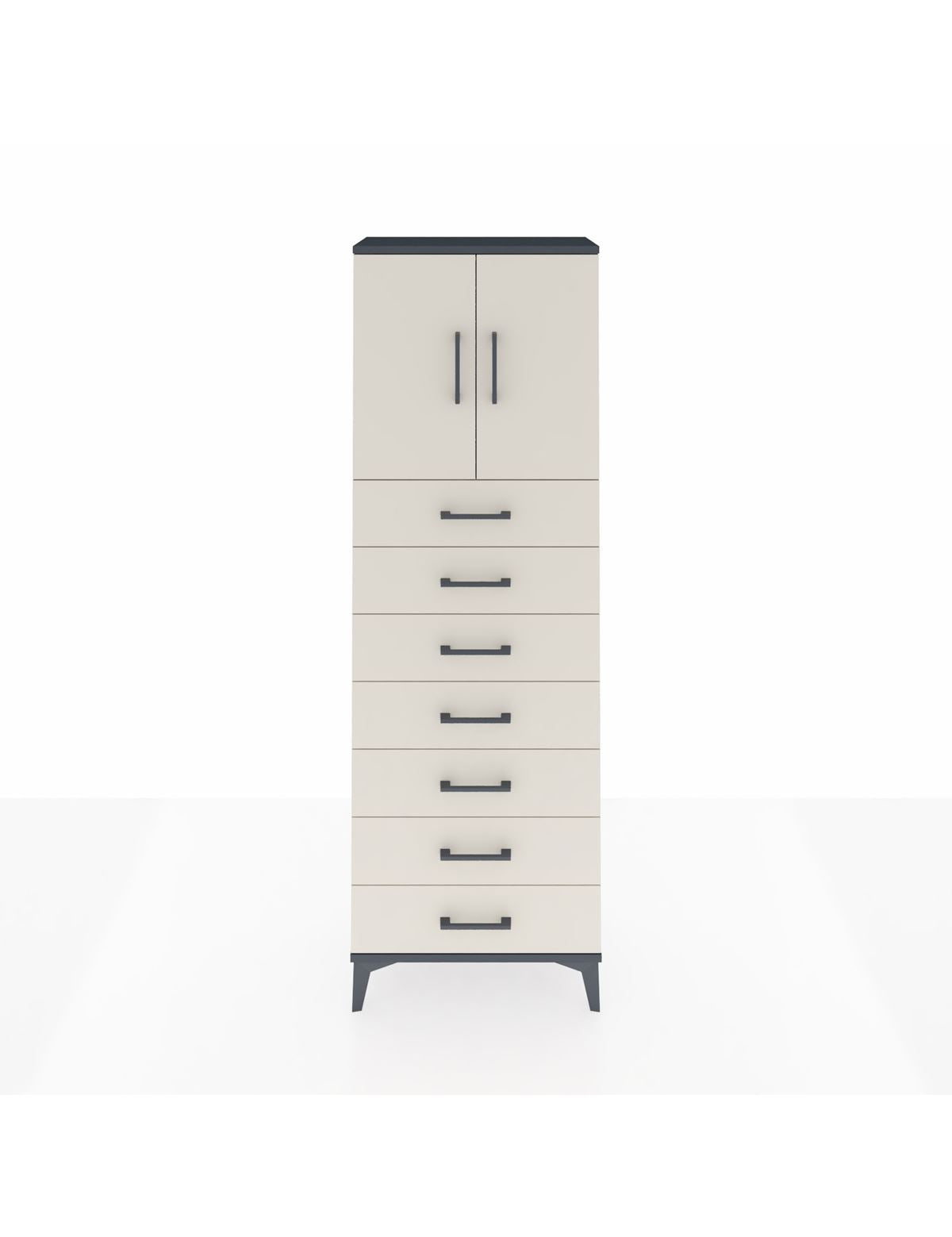 Arges Dolap 2 Raflı 7 Çekmeceli 2 Kapaklı 60x30x182 Antrasit-Aytaşı