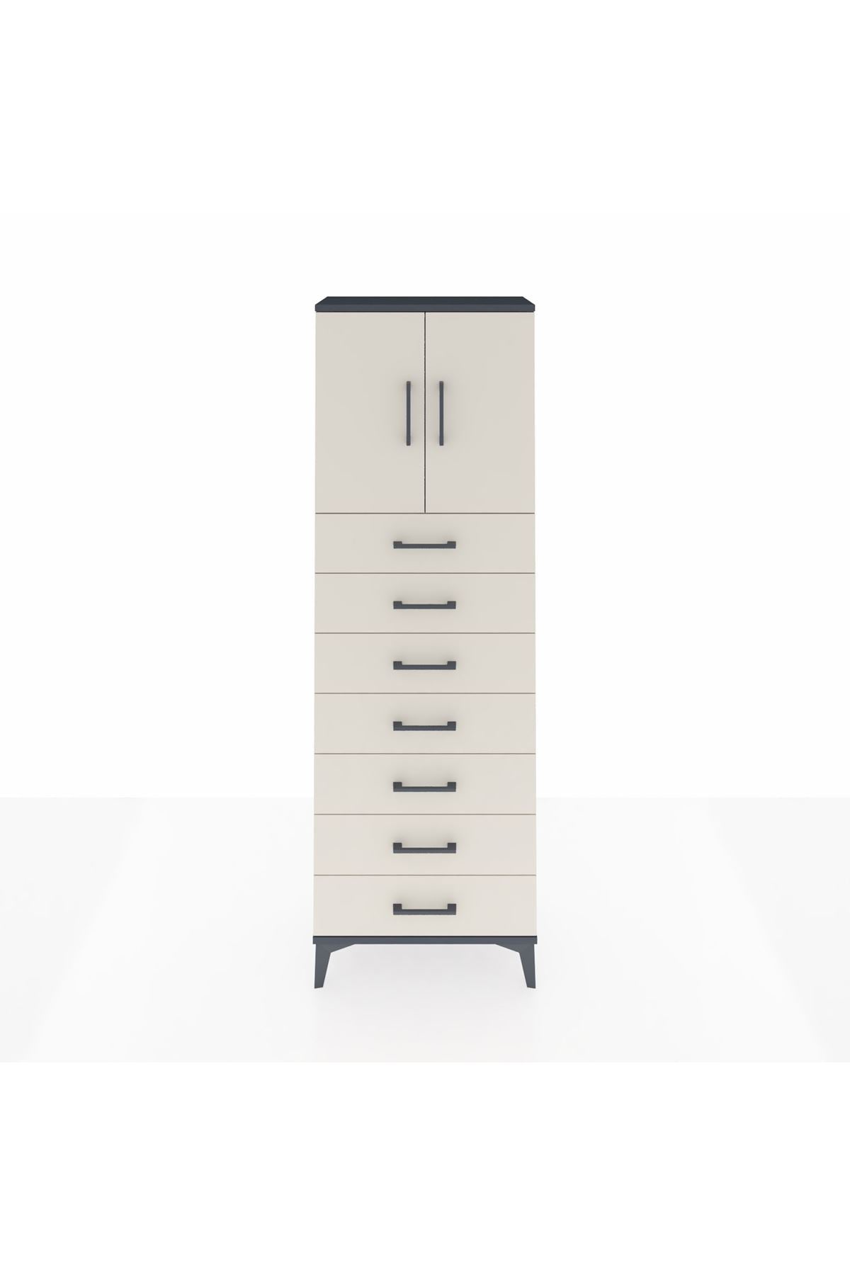 Arges Dolap 2 Raflı 7 Çekmeceli 2 Kapaklı 60x30x182 Antrasit-Aytaşı