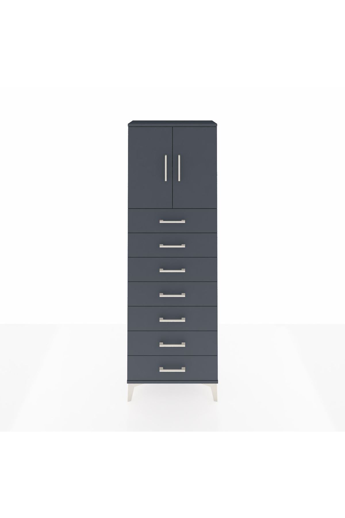 Arges Dolap 2 Raflı 7 Çekmeceli 2 Kapaklı 60x30x182 Antrasit-Antrasit