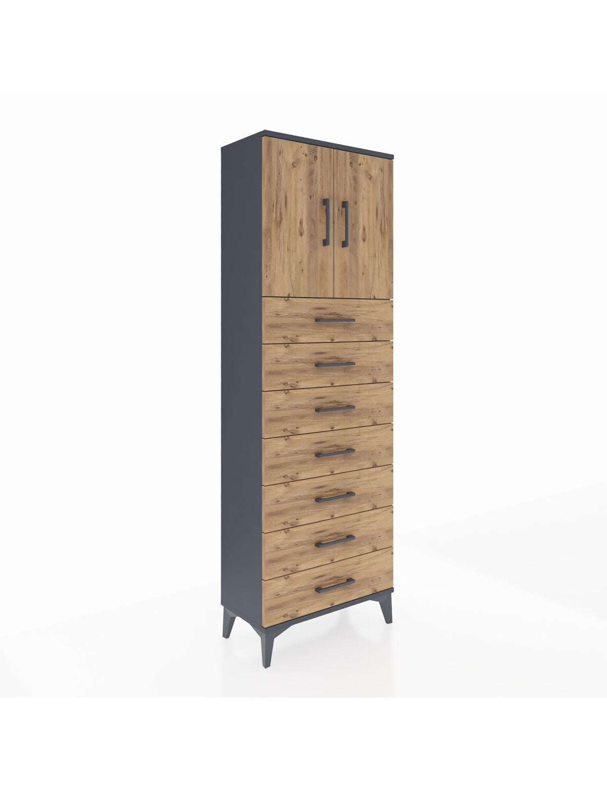 Arges Dolap 2 Raflı 7 Çekmeceli 2 Kapaklı 60x30x182 Antrasit-Çam