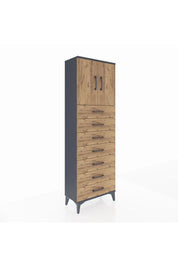 Arges Dolap 2 Raflı 7 Çekmeceli 2 Kapaklı 60x30x182 Antrasit-Çam