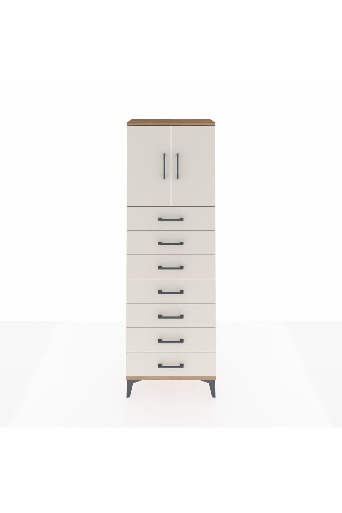 Arges Dolap 2 Raflı 7 Çekmeceli 2 Kapaklı 60x30x182 Çam-Aytaşı