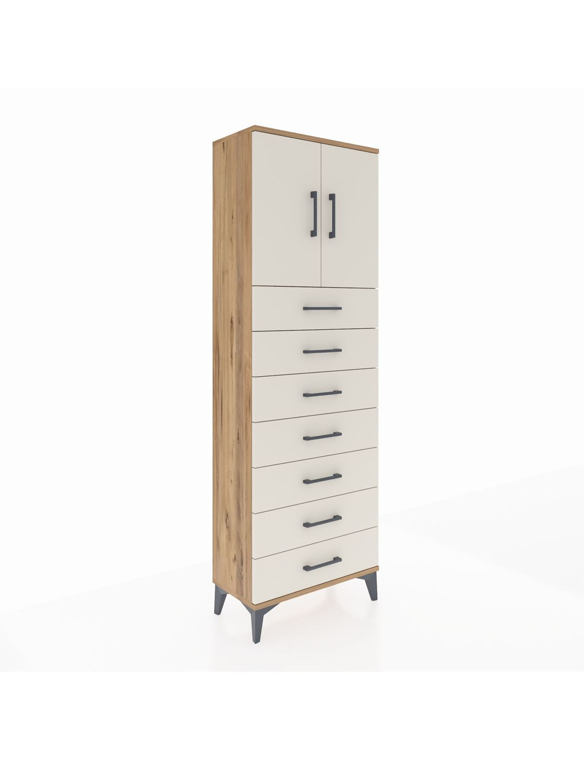 Arges Dolap 2 Raflı 7 Çekmeceli 2 Kapaklı 60x30x182 Çam-Aytaşı