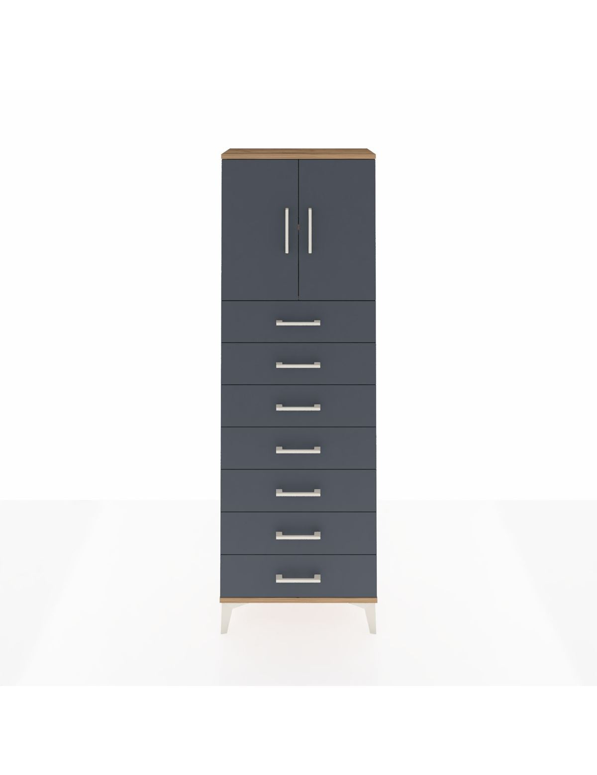 Arges Dolap 2 Raflı 7 Çekmeceli 2 Kapaklı 60x30x182 Çam-Antrasit