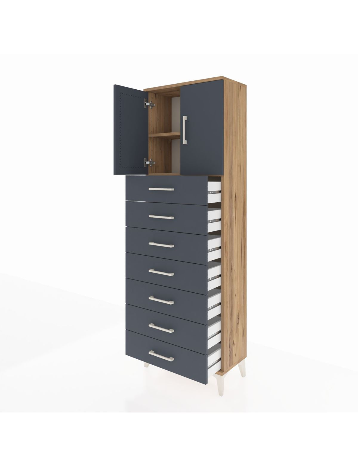 Arges Dolap 2 Raflı 7 Çekmeceli 2 Kapaklı 60x30x182 - S23M002V8A