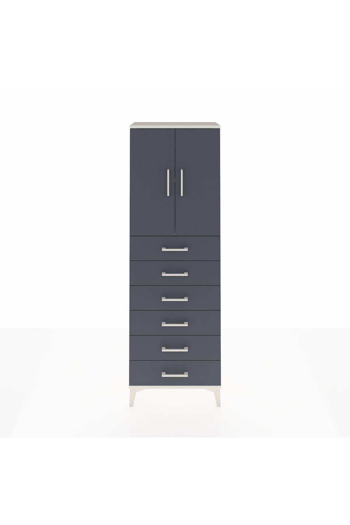 Arges Dolap 2 Raflı 6 Çekmeceli 2 Kapaklı 60x30x182 Aytaşı-Antrasit