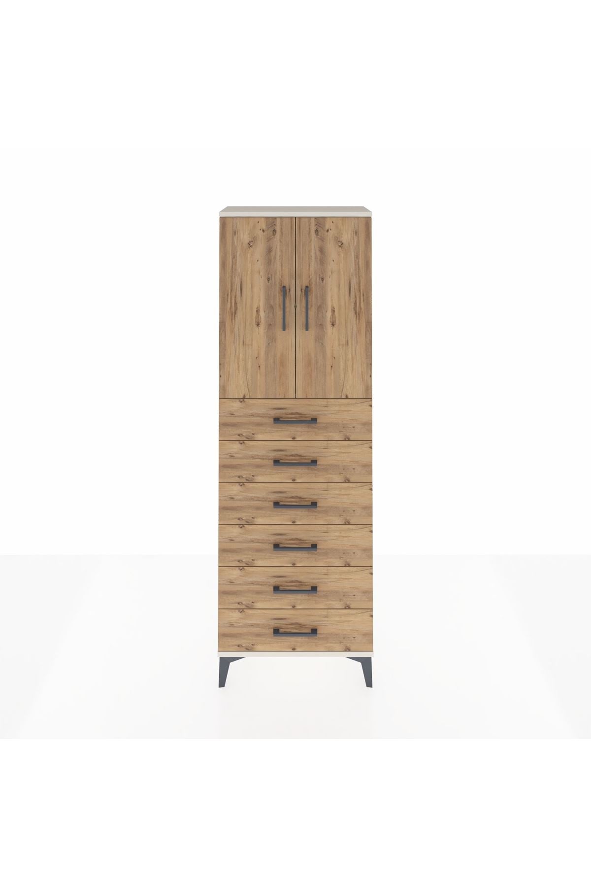 Arges Dolap 2 Raflı 6 Çekmeceli 2 Kapaklı 60x30x182 Aytaşı-Çam