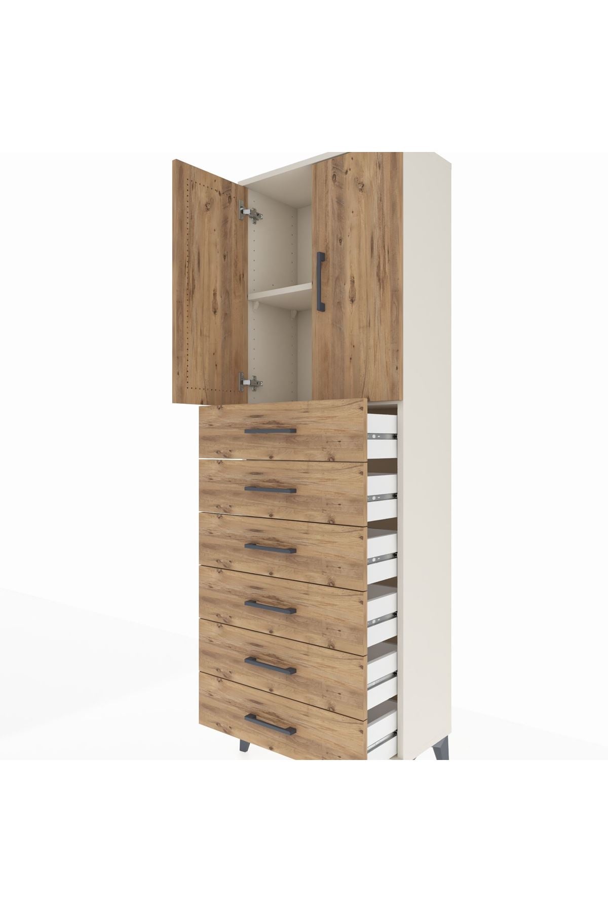 Arges Dolap 2 Raflı 6 Çekmeceli 2 Kapaklı 60x30x182 Aytaşı-Çam