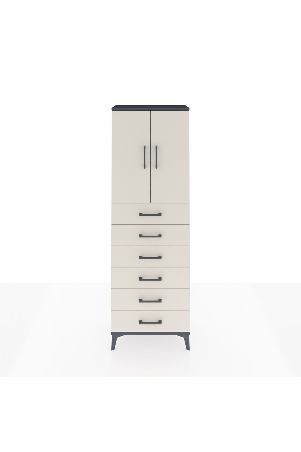 Arges Dolap 2 Raflı 6 Çekmeceli 2 Kapaklı 60x30x182 Antrasit-Aytaşı