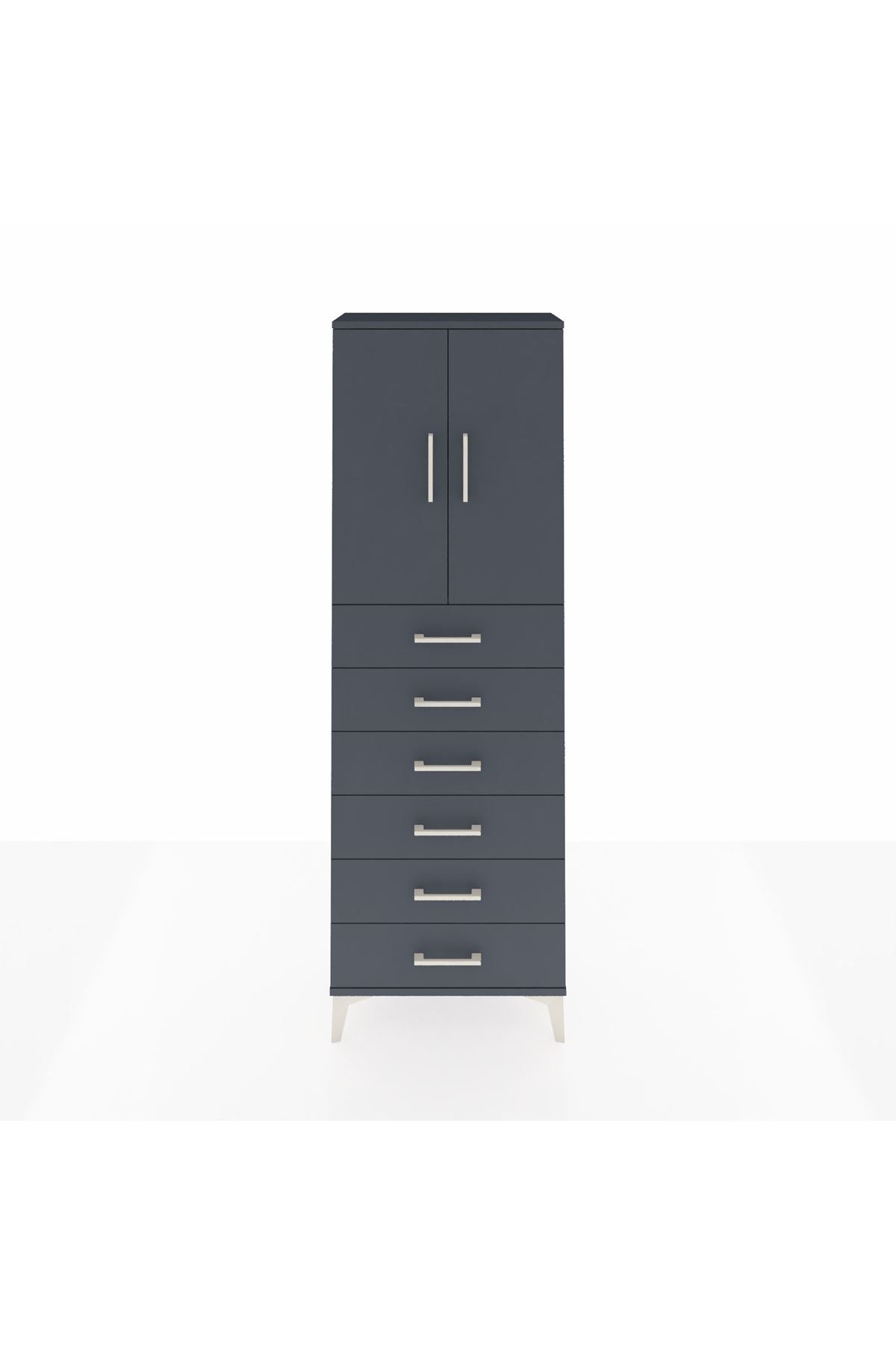 Arges Dolap 2 Raflı 6 Çekmeceli 2 Kapaklı 60x30x182 Antrasit-Antrasit