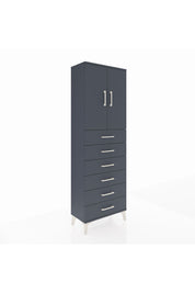 Arges Dolap 2 Raflı 6 Çekmeceli 2 Kapaklı 60x30x182 Antrasit-Antrasit