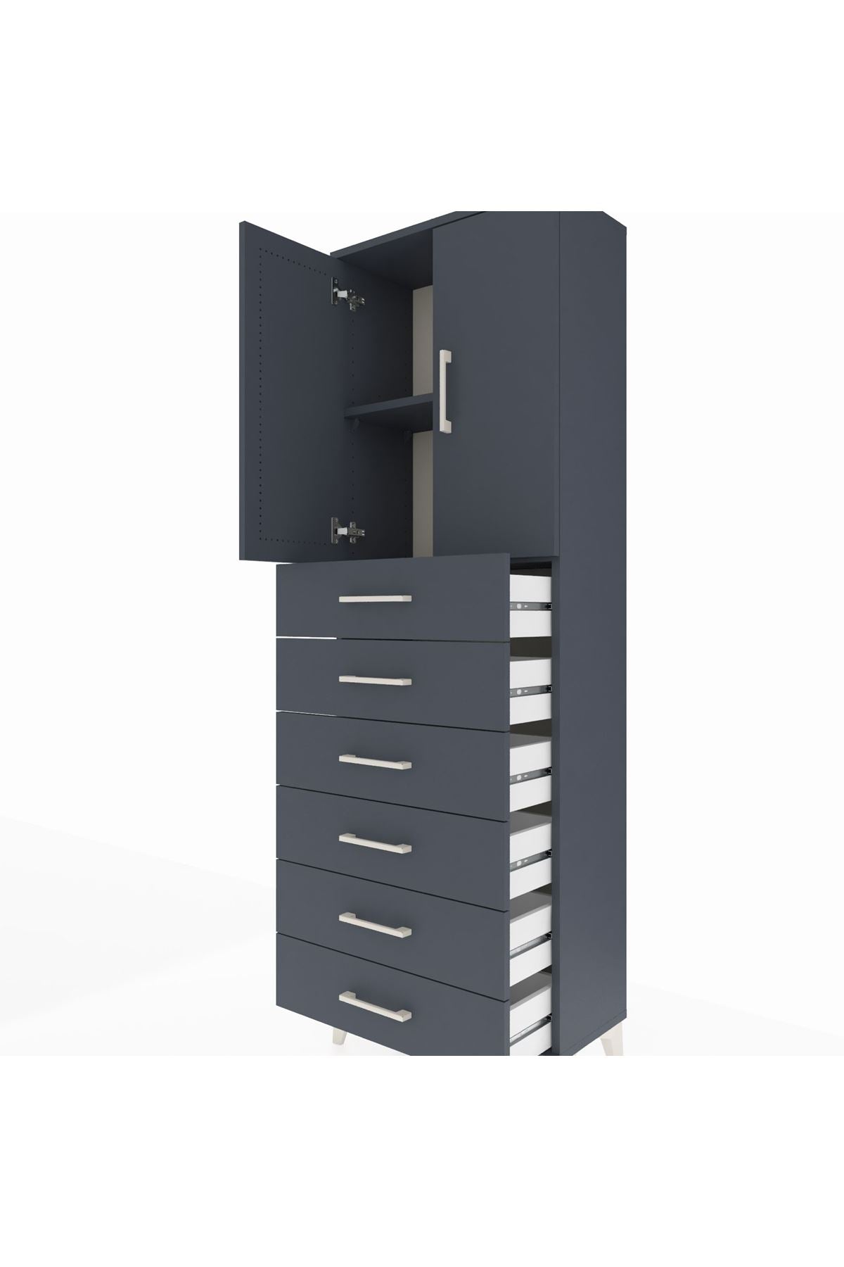 Arges Dolap 2 Raflı 6 Çekmeceli 2 Kapaklı 60x30x182 Antrasit-Antrasit