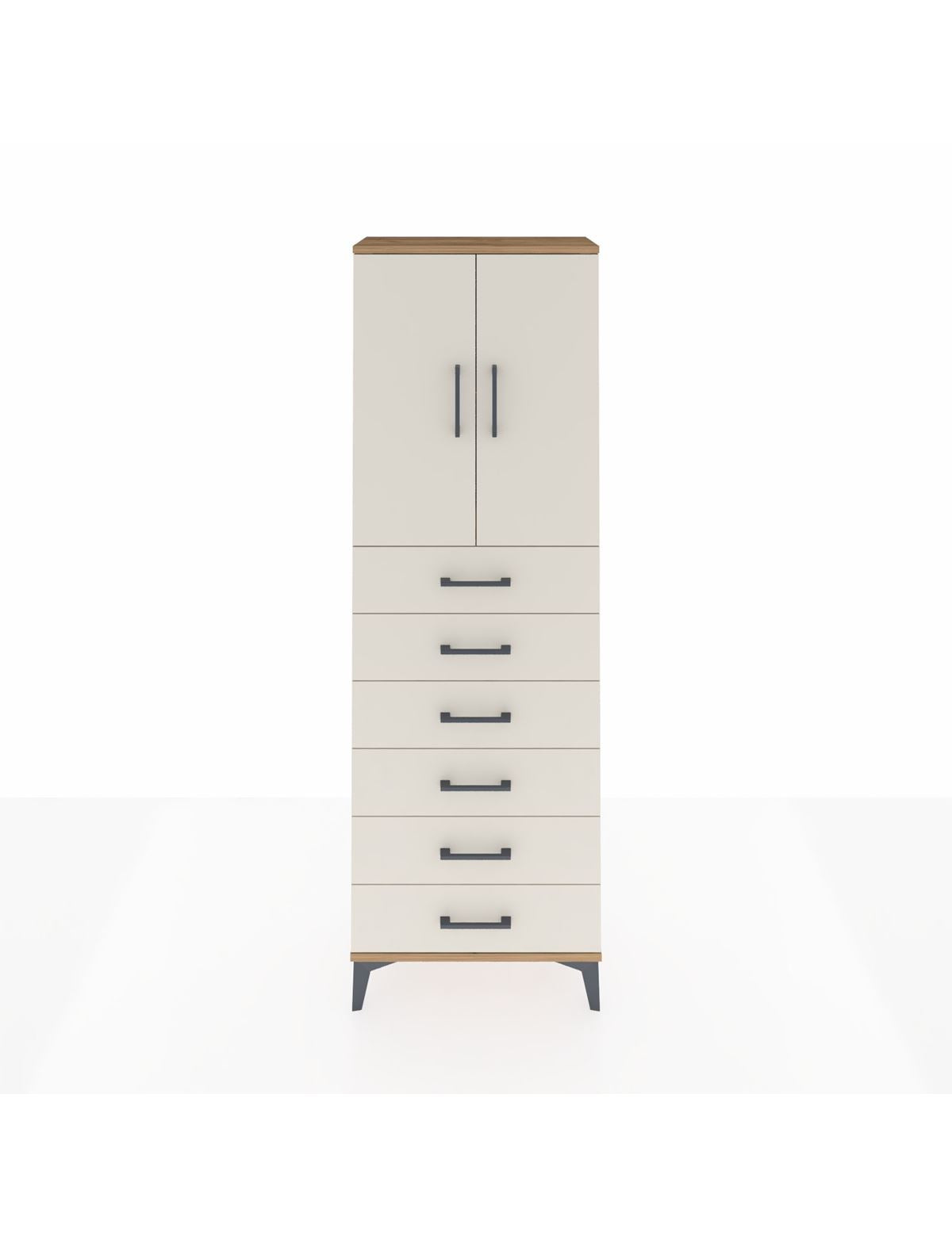 Arges Dolap 2 Raflı 6 Çekmeceli 2 Kapaklı 60x30x182 Çam-Aytaşı