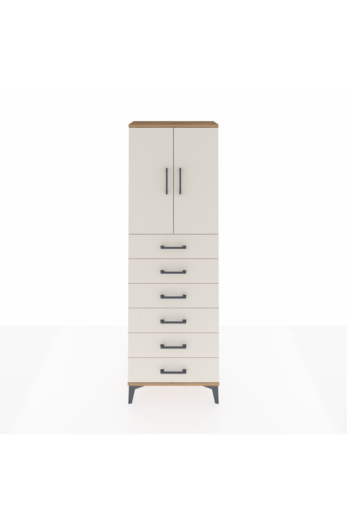 Arges Dolap 2 Raflı 6 Çekmeceli 2 Kapaklı 60x30x182 Çam-Aytaşı