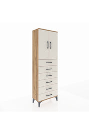 Arges Dolap 2 Raflı 6 Çekmeceli 2 Kapaklı 60x30x182 Çam-Aytaşı