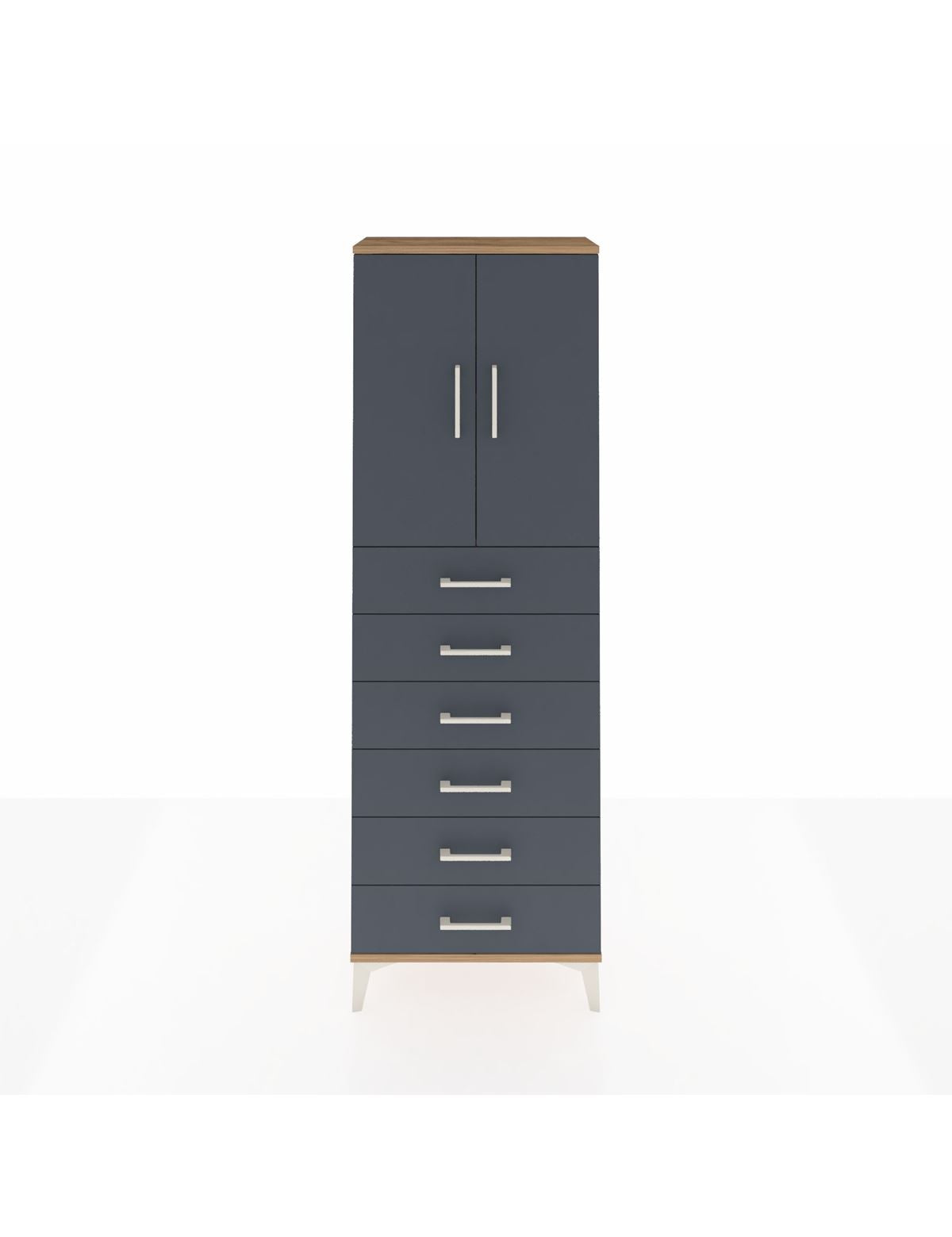 Arges Dolap 2 Raflı 6 Çekmeceli 2 Kapaklı 60x30x182 Çam-Antrasit